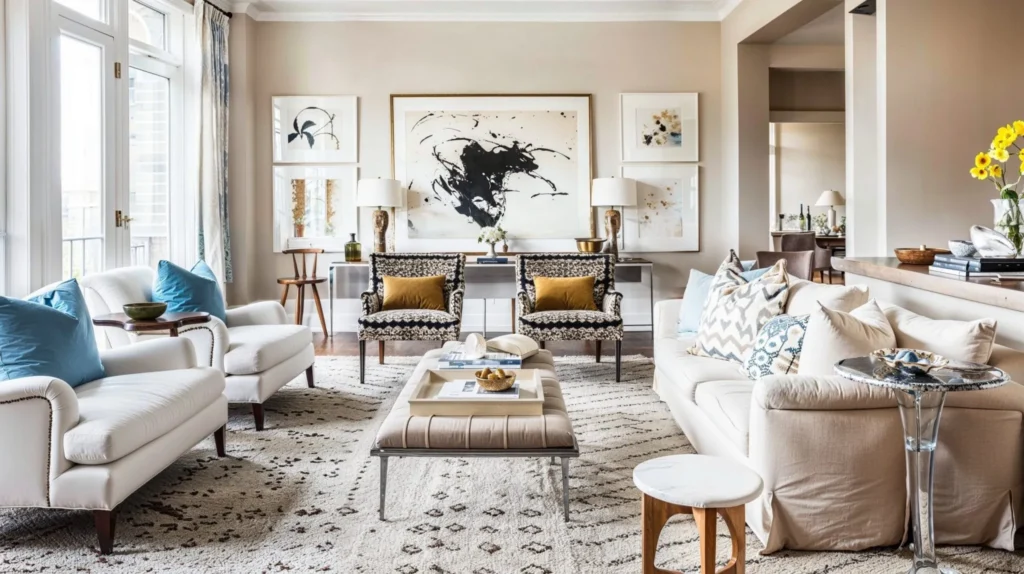 a well furnished interior living room space.